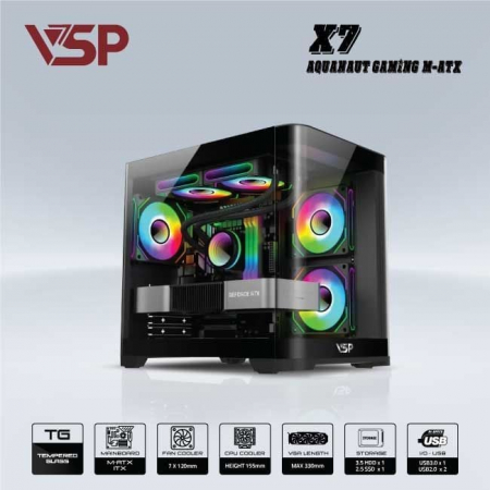 Thùng máy VSP X7 - Black (Kính cong - Chưa Fan)