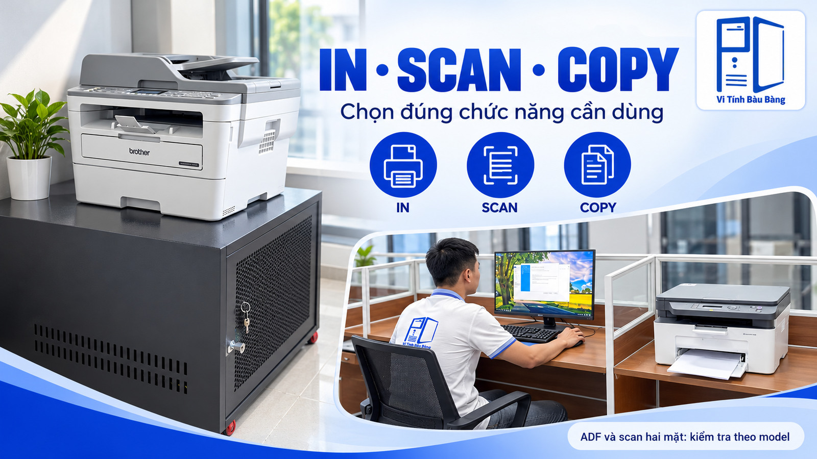 Máy in đa năng và góc làm việc văn phòng