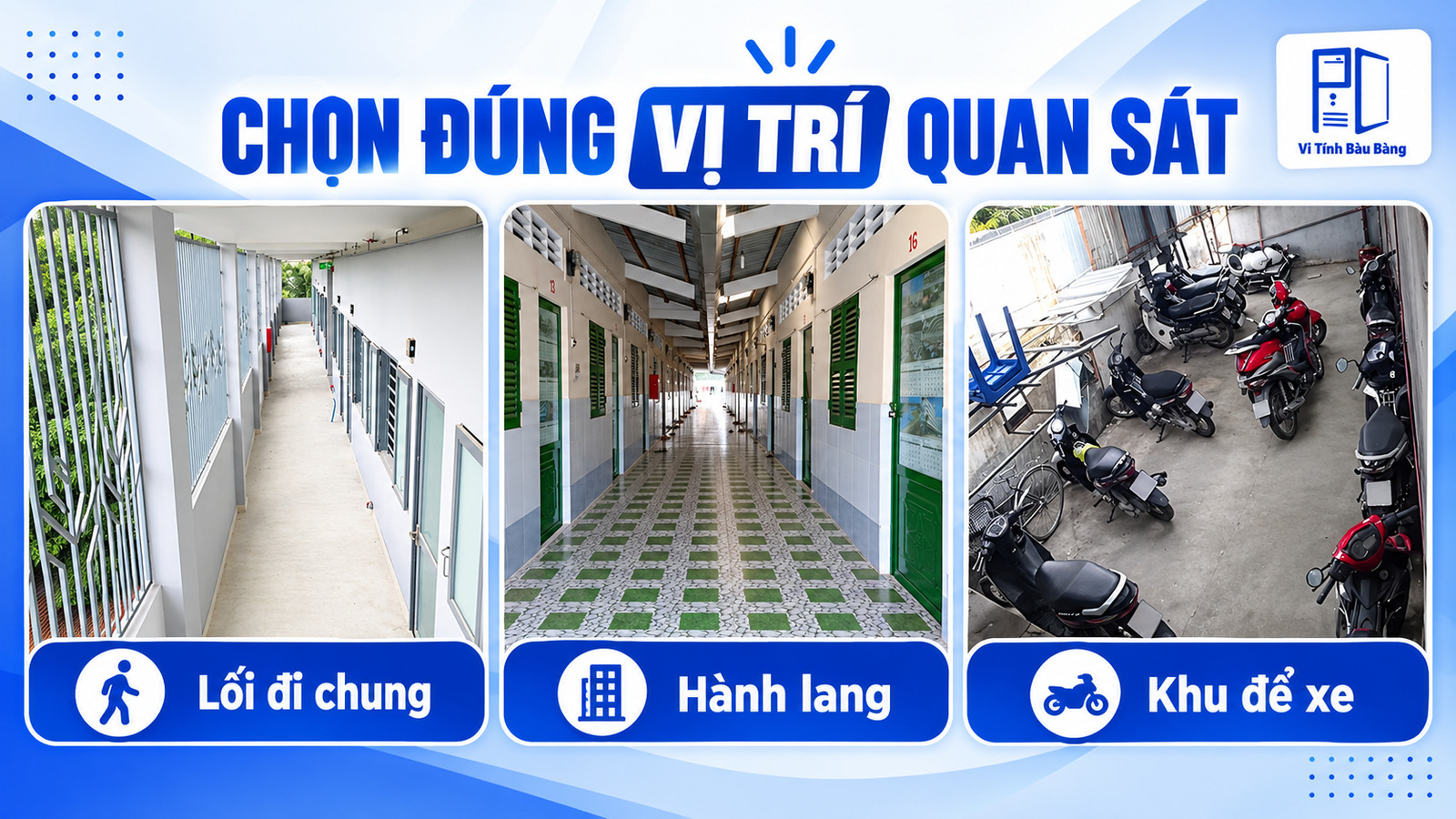 Góc quan sát hành lang và khu để xe nhà trọ