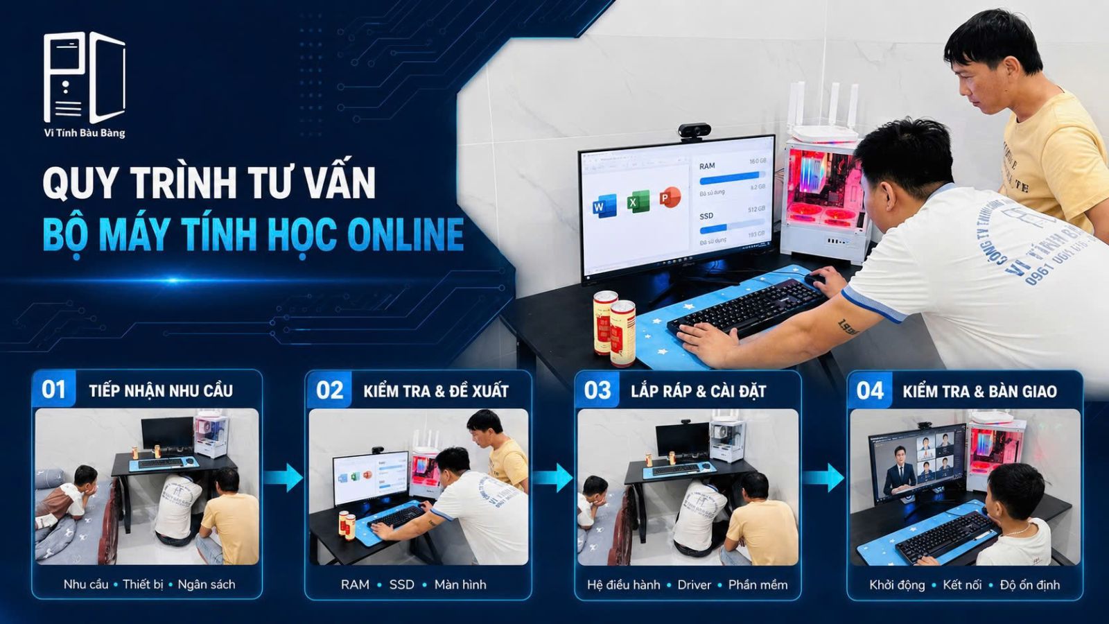 Kiểm tra máy tính học online trước khi bàn giao tại Bình Dương