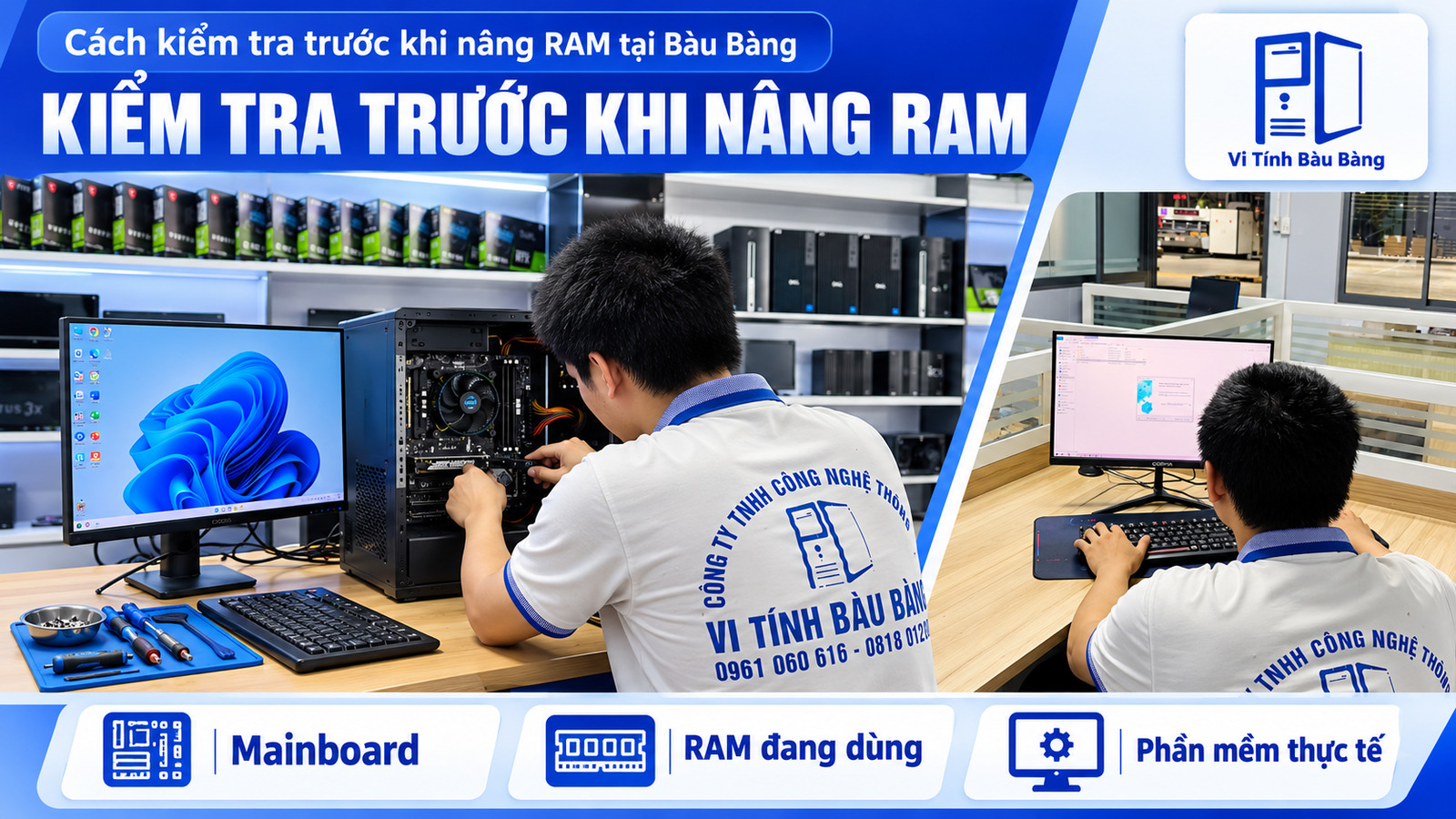 Kỹ thuật viên kiểm tra bộ máy trước khi nâng cấp