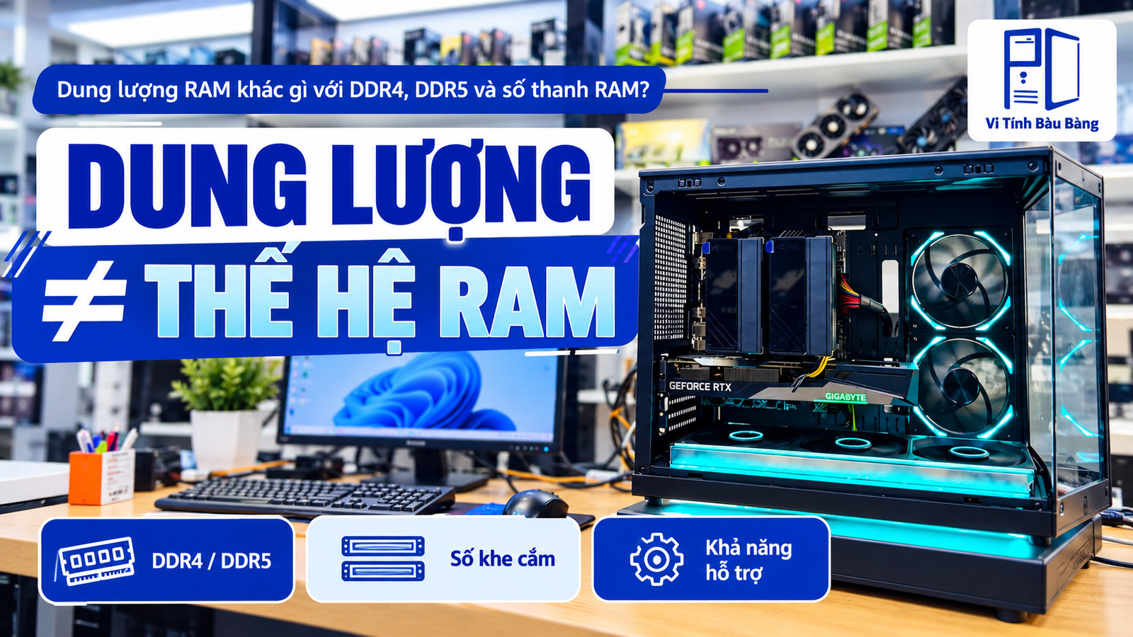Bộ máy tính mở nắp phục vụ kiểm tra linh kiện