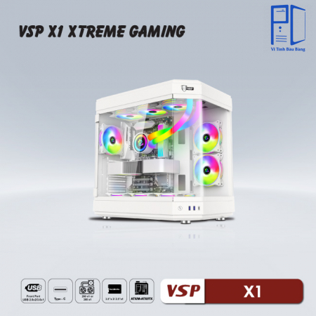 Thùng máy Case VSP X1 Extreme Gaming | Đen / Trắng, Không Fan