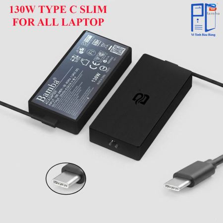 Cục Sạc Bamba 20V-6.5A Usb C (Slim) Cho Laptop Dell Xps 15-9500,9510,9575,Dell Xps 17-9700,9710,Dell Inspiron 16- 7620,7630,Dell Precision 3480,3490,3580,3581,3590,3591,5480,5490,5680,5690, Dell Latitude 3450,3550,5340,5350,5440,5450,5455,5540,5550,7340,7