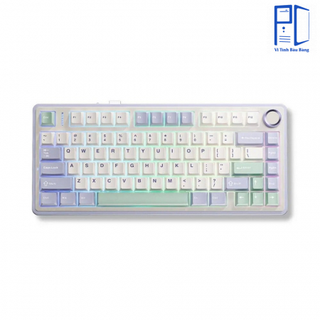 Bàn phím cơ AULA F75 (Xanh nhạt/Trắng/Xanh đậm), (3 Mode, Grey Wood V3 Switch)