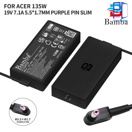 Cục Sạc Bamba 19V – 7.1A Slim Dùng Cho Laptop Acer AN515-52,AN515-53,AN715-51,PT515,VN7-593,VN7-793,V5-591G,AN515-51,AN515-57,PH315-51, Helios 300 G3-571,G3-572,G-573