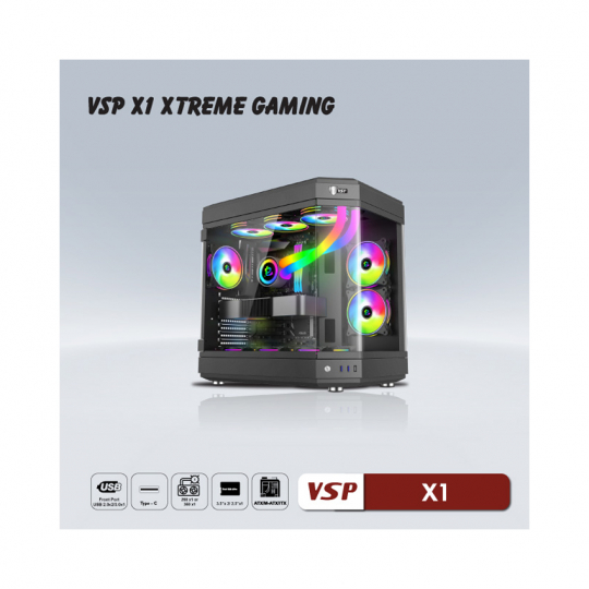 Thùng máy Case VSP X1 Extreme Gaming | Đen / Trắng, Không Fan