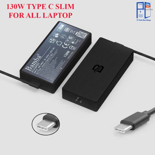 Cục Sạc Bamba 20V-6.5A Usb C (Slim) Cho Laptop Dell Xps 15-9500,9510,9575,Dell Xps 17-9700,9710,Dell Inspiron 16- 7620,7630,Dell Precision 3480,3490,3580,3581,3590,3591,5480,5490,5680,5690, Dell Latitude 3450,3550,5340,5350,5440,5450,5455,5540,5550,7340,7