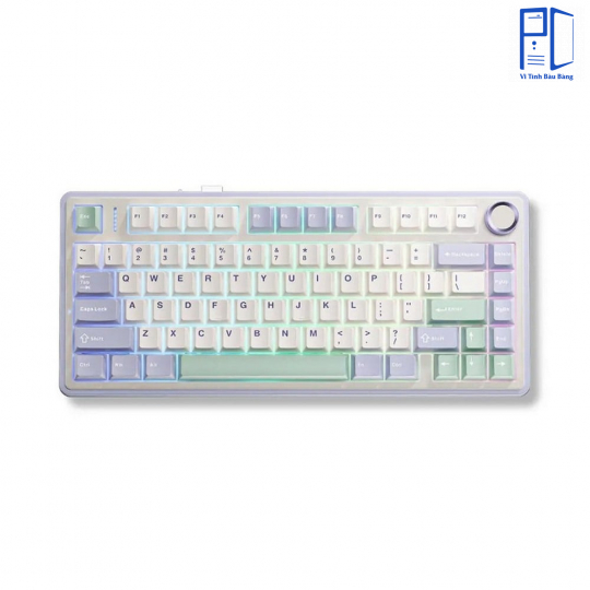 Bàn phím cơ AULA F75 (Xanh nhạt/Trắng/Xanh đậm), (3 Mode, Grey Wood V3 Switch)