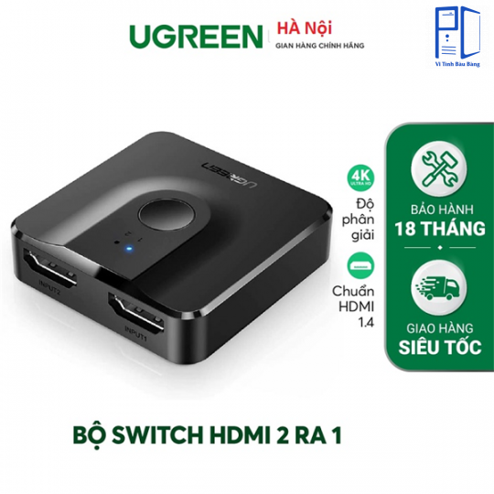 Bộ chuyển mạch HDMI 2 vào 1 ra (Hỗ trợ 2 chiều) chính hãng Ugreen 50966 cao cấp