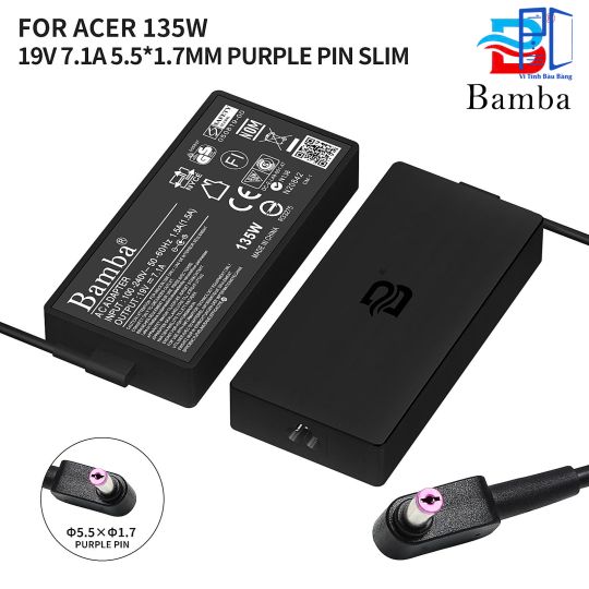 Cục Sạc Bamba 19V – 7.1A Slim Dùng Cho Laptop Acer AN515-52,AN515-53,AN715-51,PT515,VN7-593,VN7-793,V5-591G,AN515-51,AN515-57,PH315-51, Helios 300 G3-571,G3-572,G-573